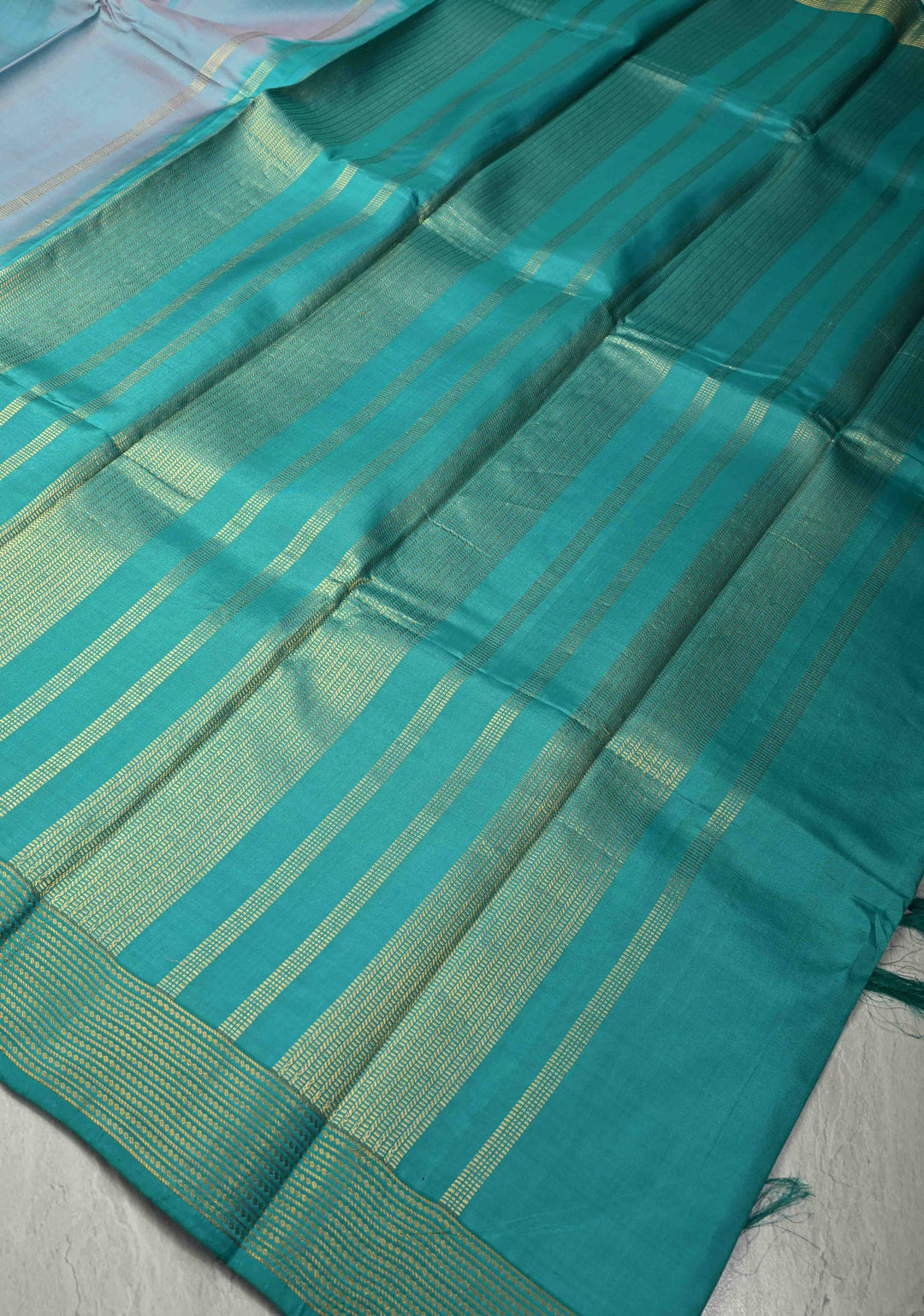 Metallic Blue Dual Tone Pure Silk Saree With Zari Border | SILK MARK CERTIFIED