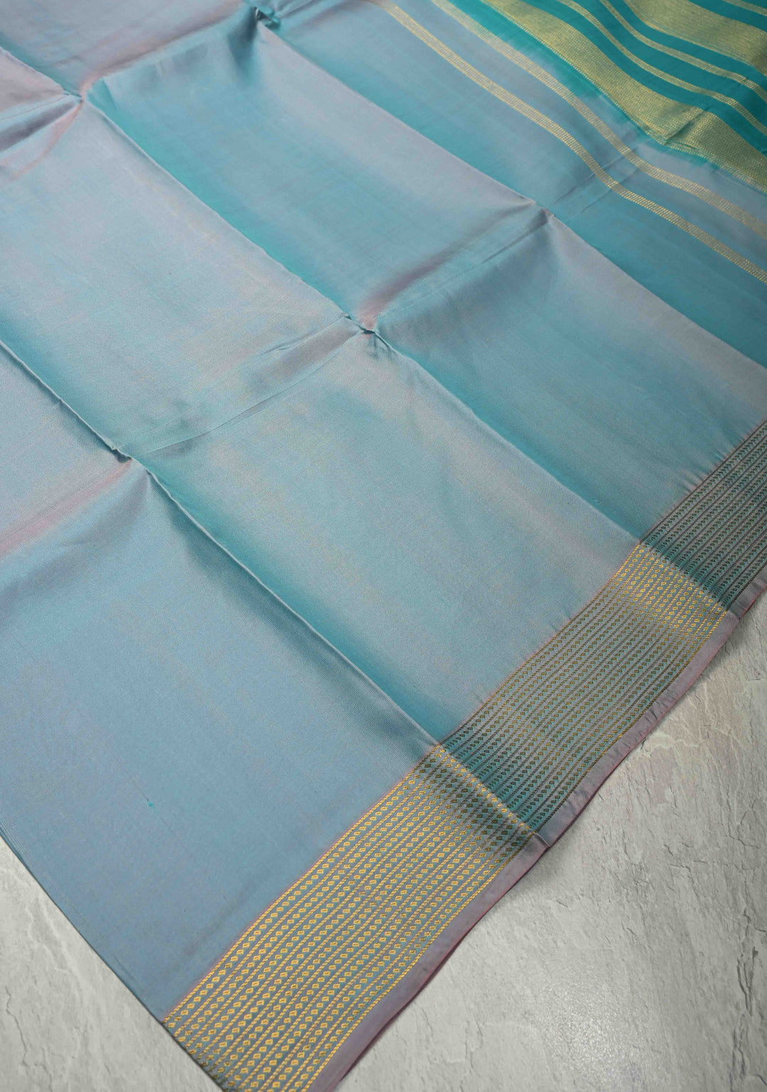 Metallic Blue Dual Tone Pure Silk Saree With Zari Border | SILK MARK CERTIFIED