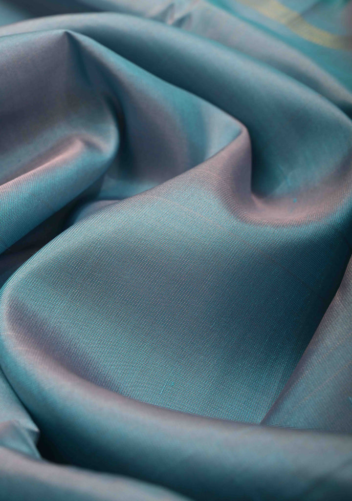 Metallic Blue Dual Tone Pure Silk Saree With Zari Border | SILK MARK CERTIFIED