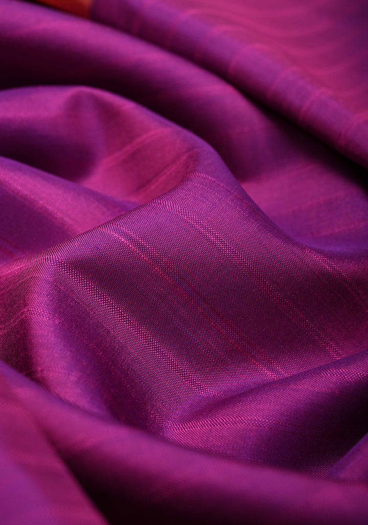 Orange-Purple-Pure Silk Saree with Pinned stripes Zari Work | SILK MARK CERTIFIED