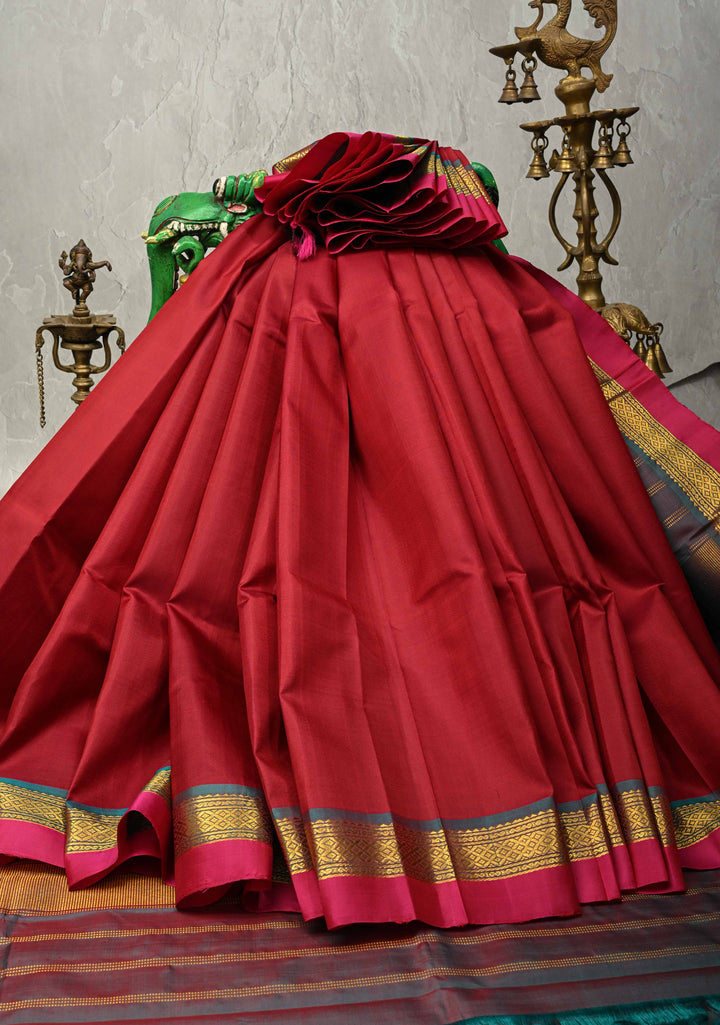 Exquisite Maroon Handwoven Pure Silk Saree with Contrast Zari Border | SILK MARK CERTIFIED