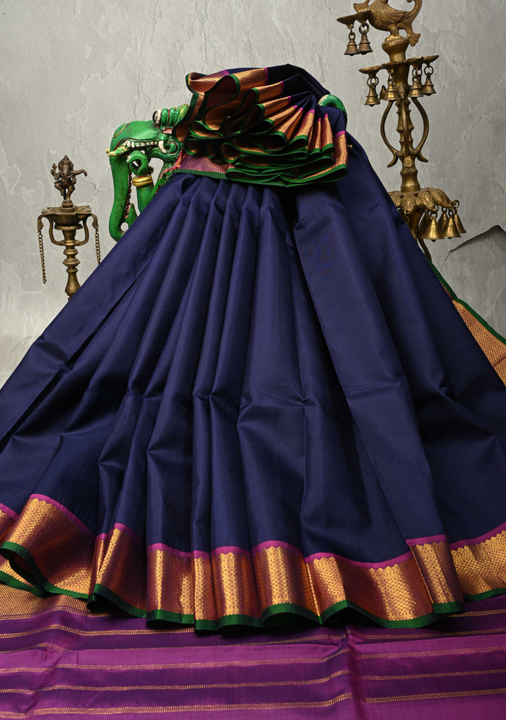 Royal Blue Handwoven Pure Silk Saree With Contrast Zari Border | SILK MARK CERTIFIED