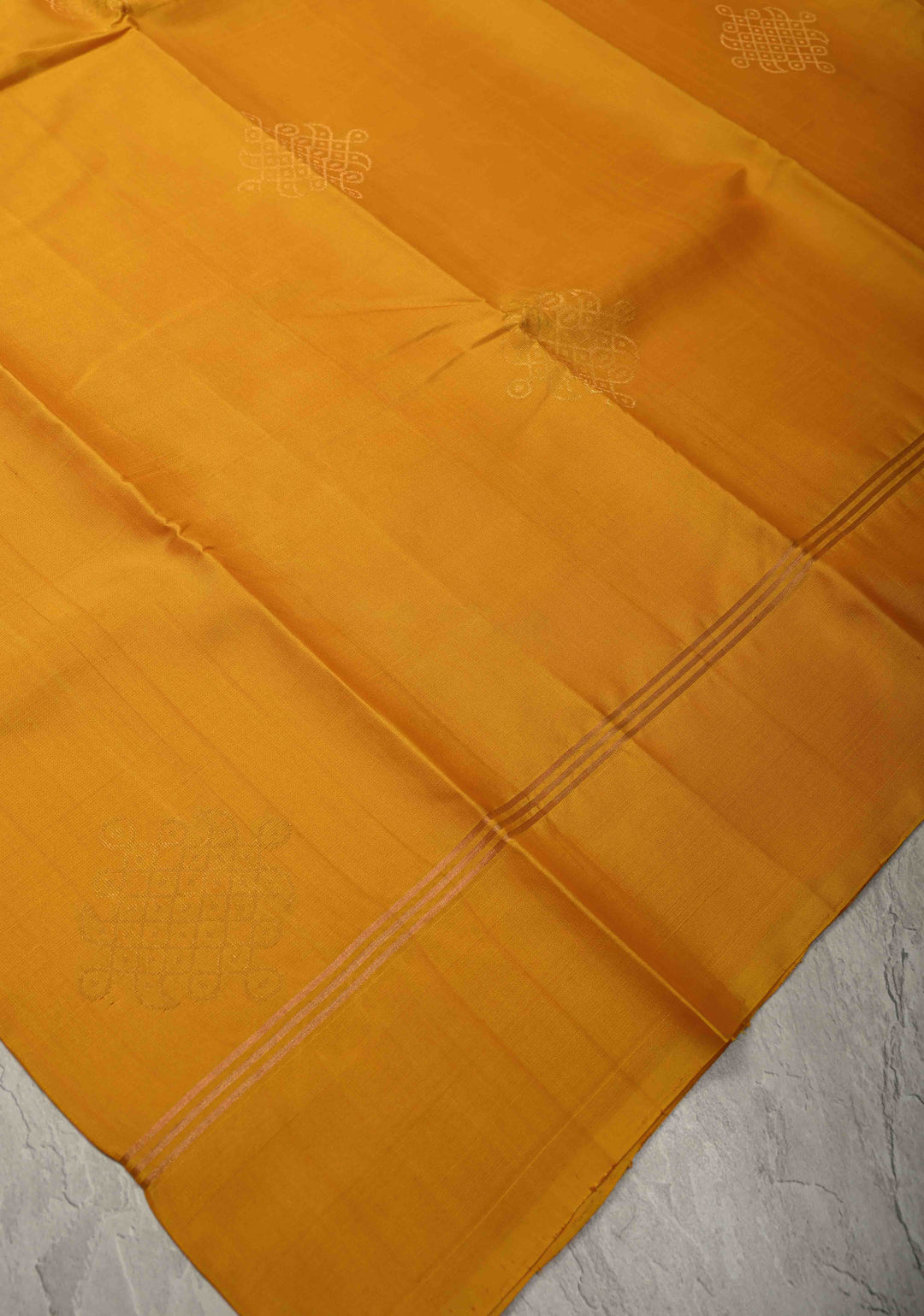 Mustard Yellow Handloom Pure Silk Saree with Kolam Buttas and Border | SILK MARK CERTIFIED