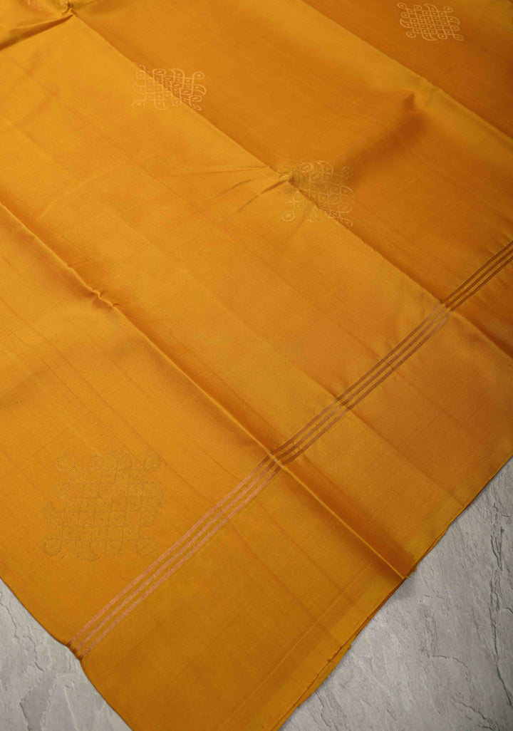 Mustard Yellow Handloom Pure Silk Saree with Kolam Buttas and Border | SILK MARK CERTIFIED
