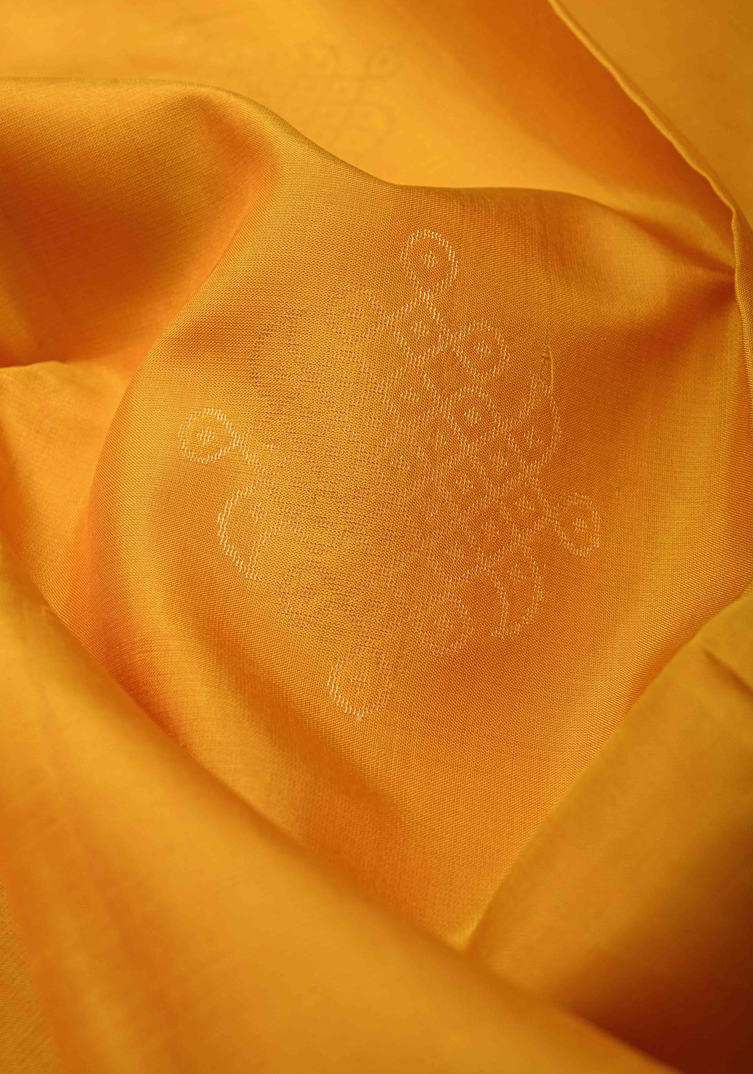 Mustard Yellow Handloom Pure Silk Saree with Kolam Buttas and Border | SILK MARK CERTIFIED