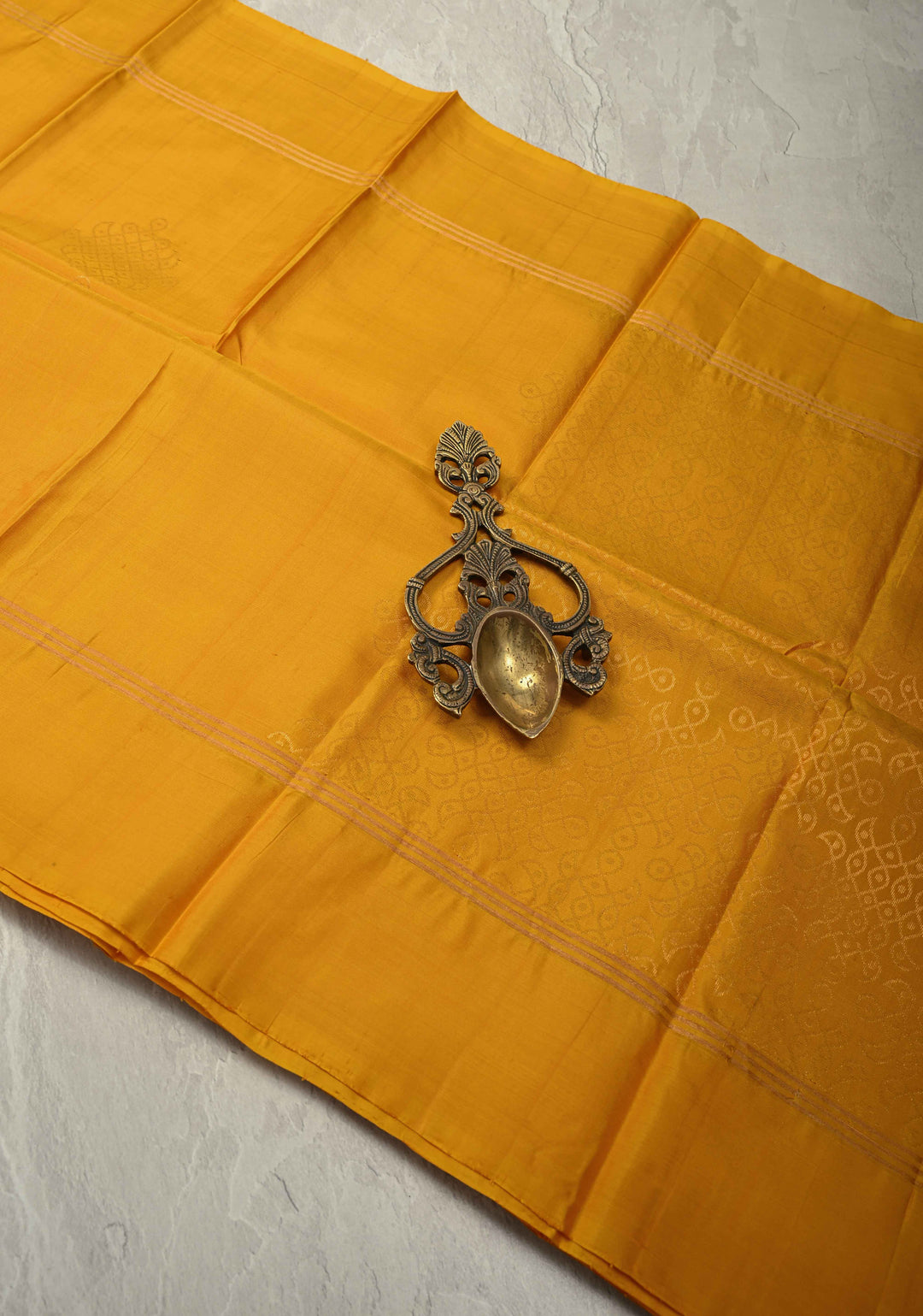 Mustard Yellow Handloom Pure Silk Saree with Kolam Buttas and Border | SILK MARK CERTIFIED