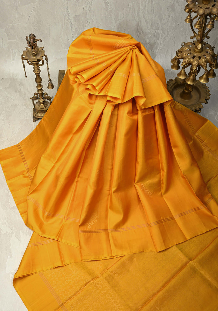 Mustard Yellow Handloom Pure Silk Saree with Kolam Buttas and Border | SILK MARK CERTIFIED