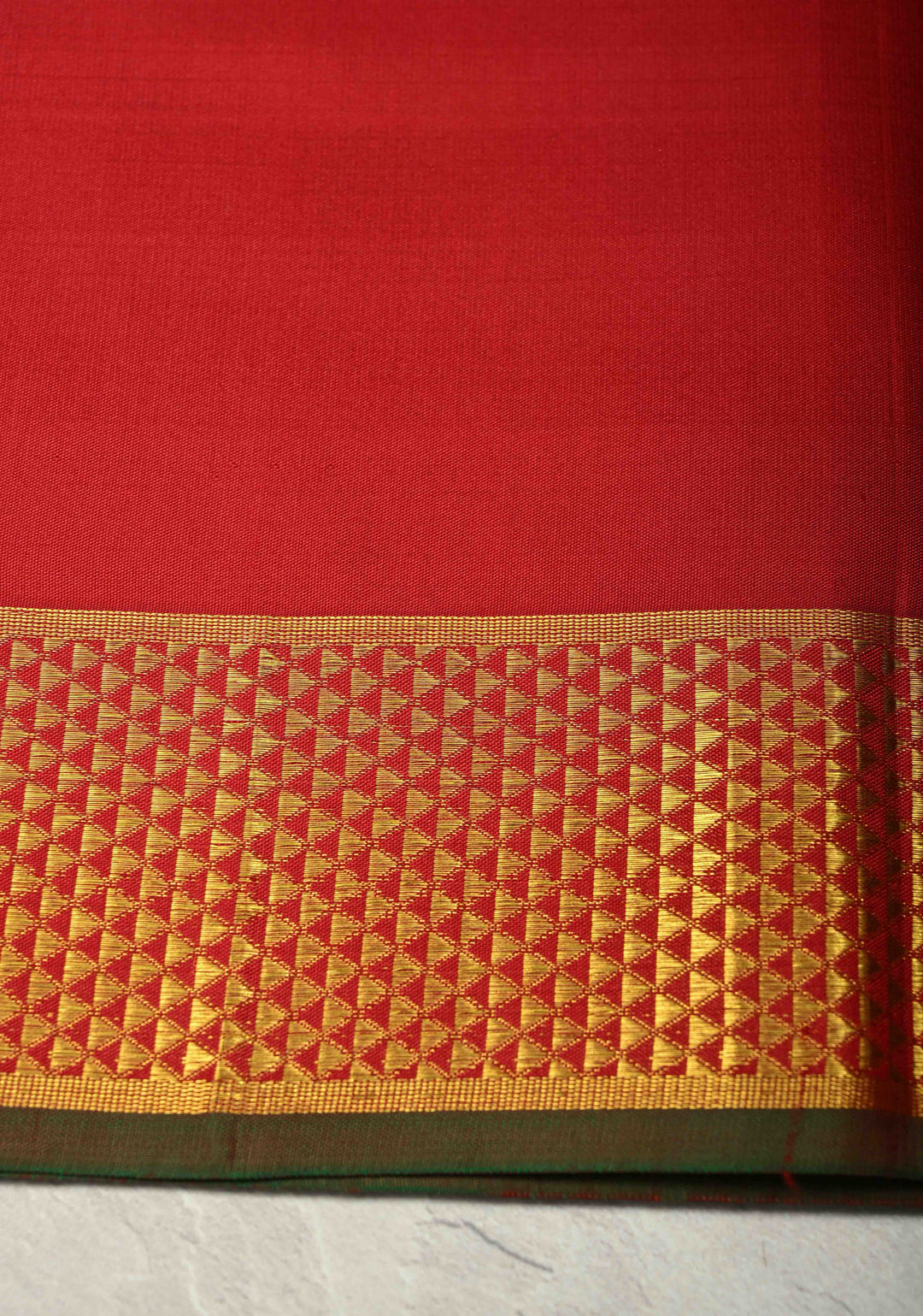 Bright Maroon Handwoven Pure Silk Saree with Thread Checks and Biscuit Zari Border  | SILK MARK CERTIFIED