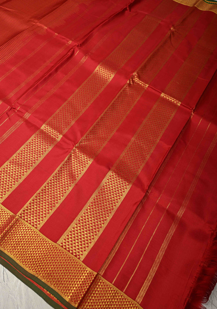 Bright Maroon Handwoven Pure Silk Saree with Thread Checks and Biscuit Zari Border  | SILK MARK CERTIFIED