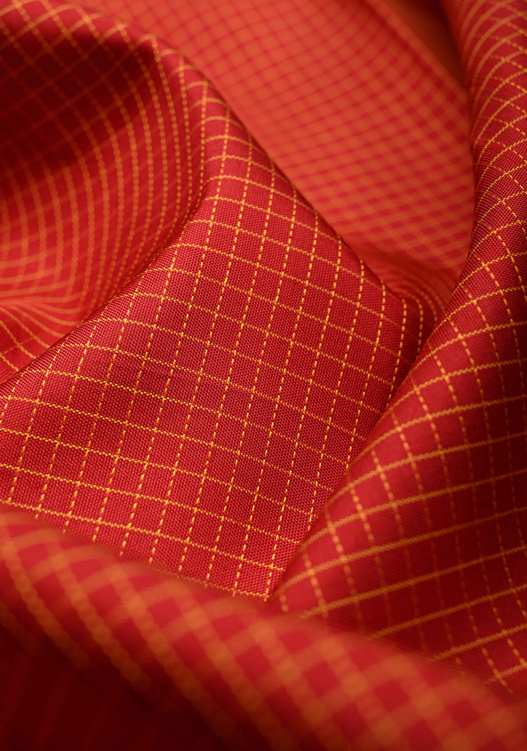 Bright Maroon Handwoven Pure Silk Saree with Thread Checks and Biscuit Zari Border  | SILK MARK CERTIFIED