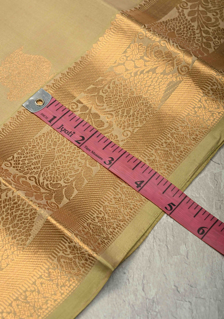 Khaki Handloom Pure Silk Kanjivaram Saree with Zari Buttas and Zari Border | SILK MARK CERTIFIED