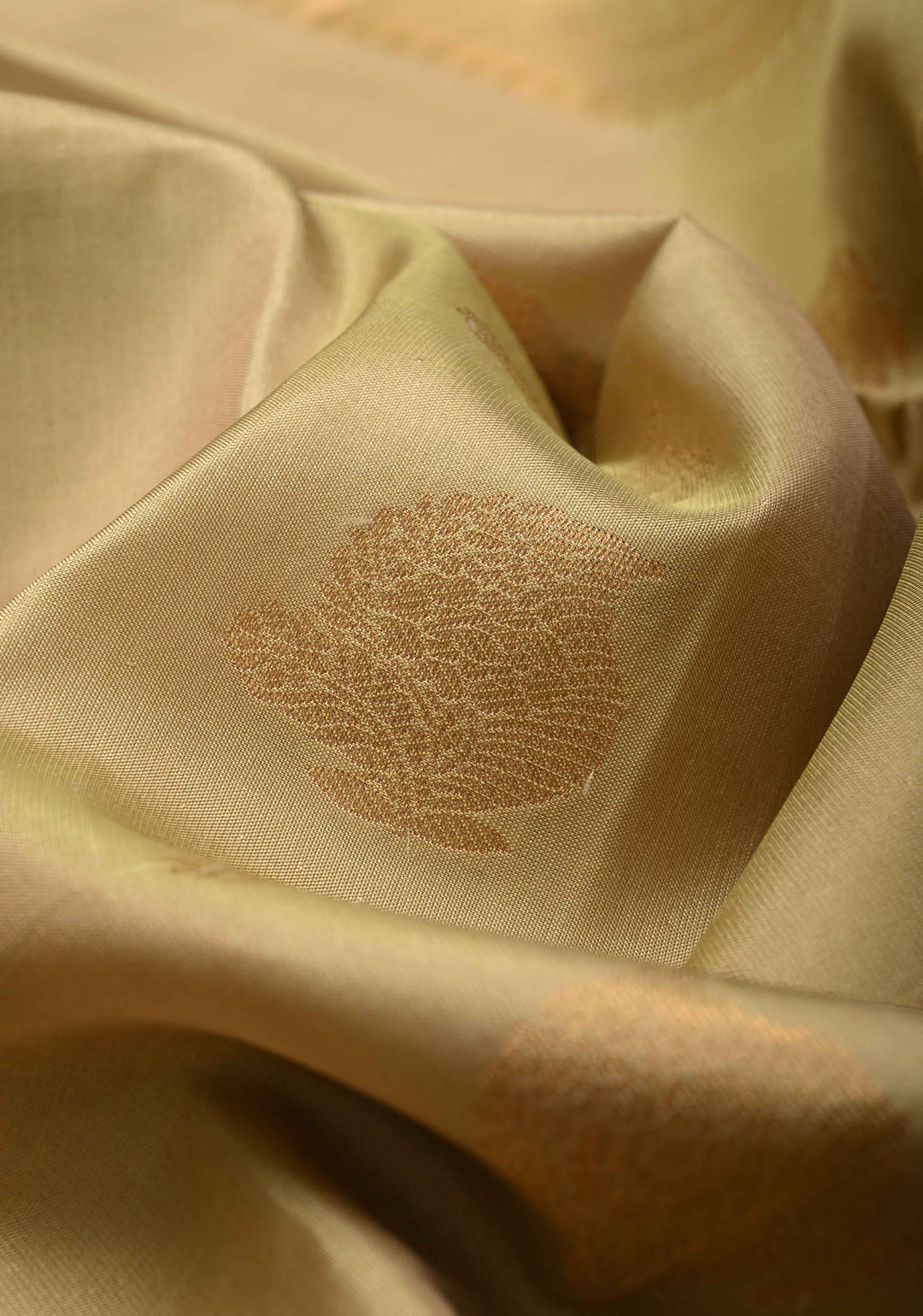 Khaki Handloom Pure Silk Kanjivaram Saree with Zari Buttas and Zari Border | SILK MARK CERTIFIED