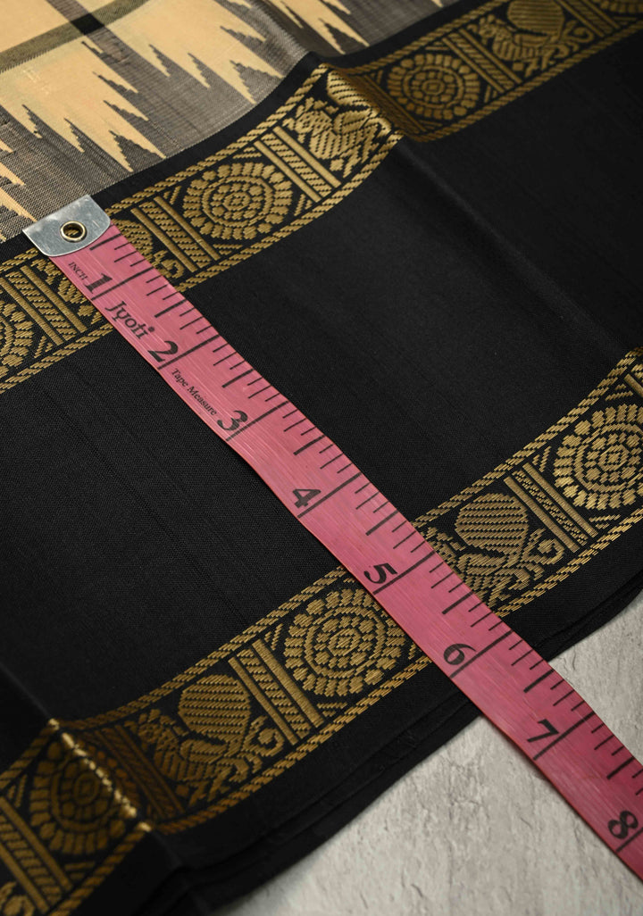 Cream Checks Handloom Pure Silk Saree with Temple Rettaipet Zari Less Thread work Border | SILK MARK CERTIFIED