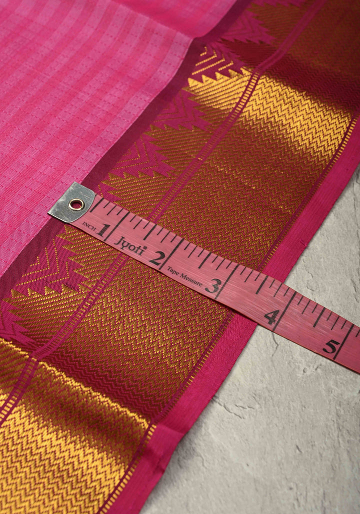 Shades of Pink Handloom Pure Silk Kanchi Saree with Running Stich and Temple Zari Border | SILK MARK CERTIFIED