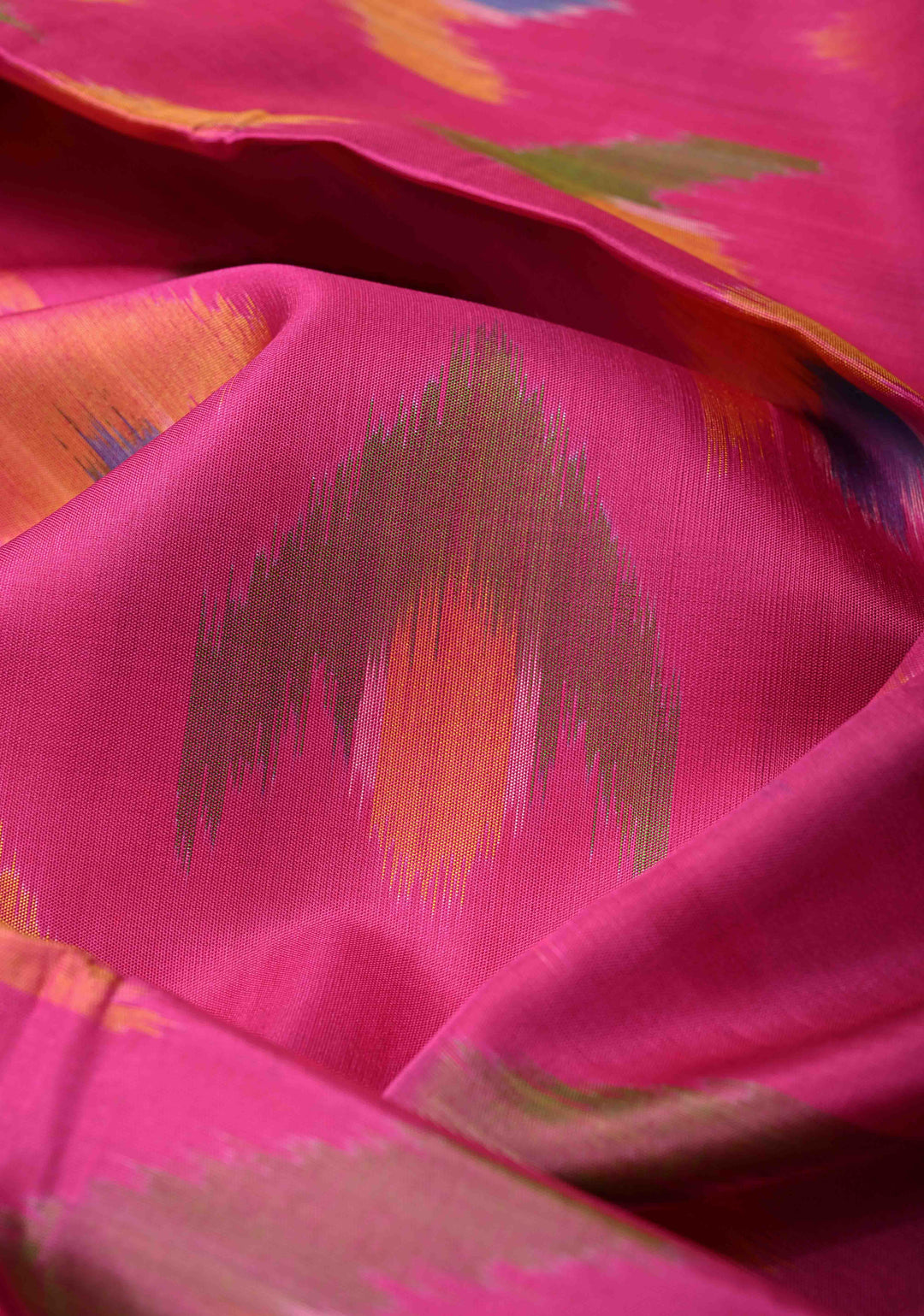 Pink Handloom Pure Soft Silk Pochampally Ikkat Saree with Birds Motifs on Panel Zari Border | SILK MARK CERTIFIED
