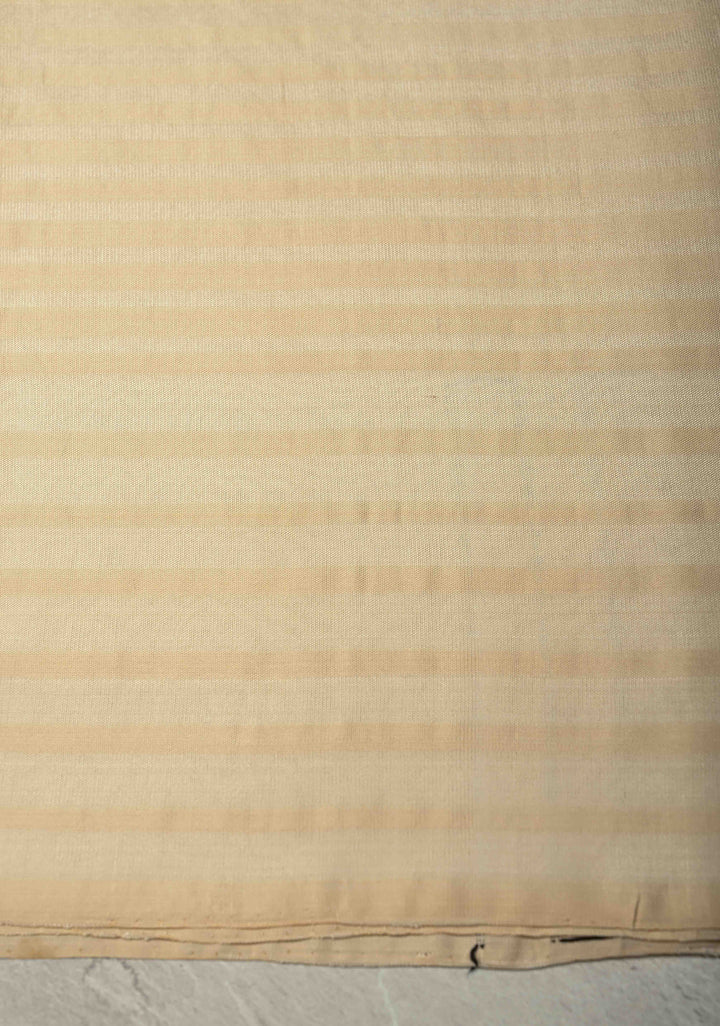 Off White Boderless Handloom Pure Silk Kanchi Saree With Verticle Stripes | SILK MARK CERTIFIED