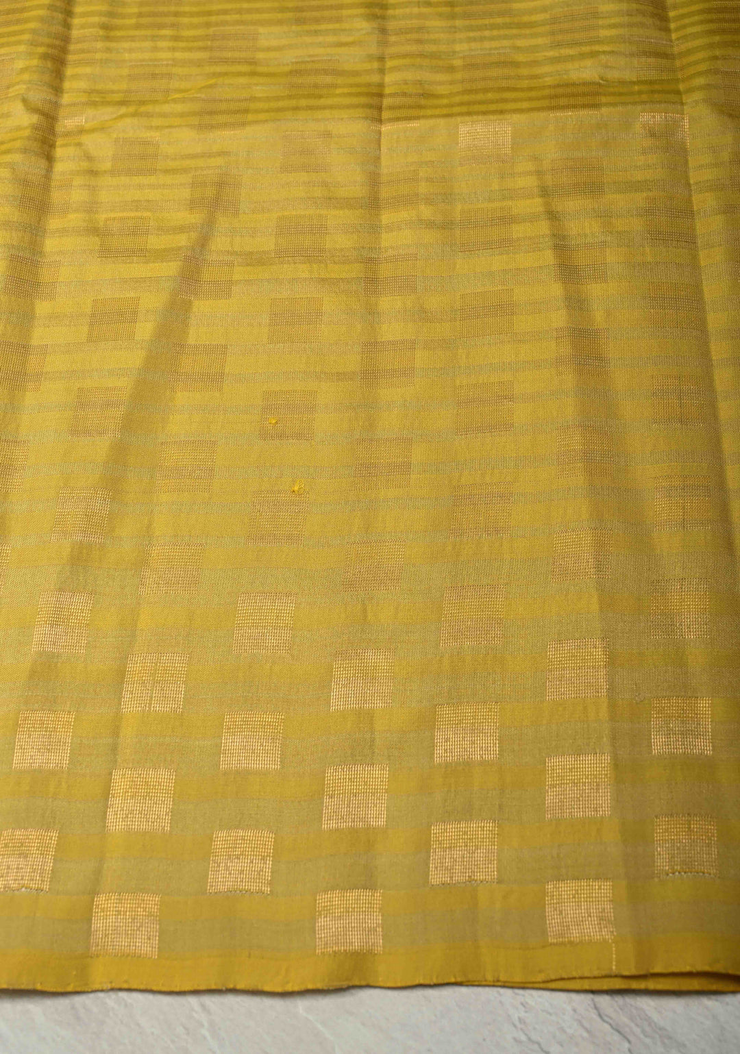 Mustard Yellow Boderless Handloom Pure Silk Kanchi Saree With Verticle Stripes | SILK MARK CERTIFIED