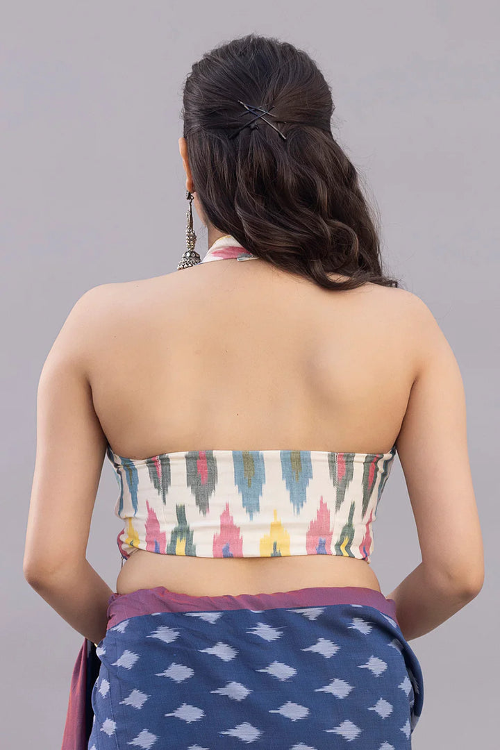 Beige Multicolor Ikat Blouse | SHOBITAM