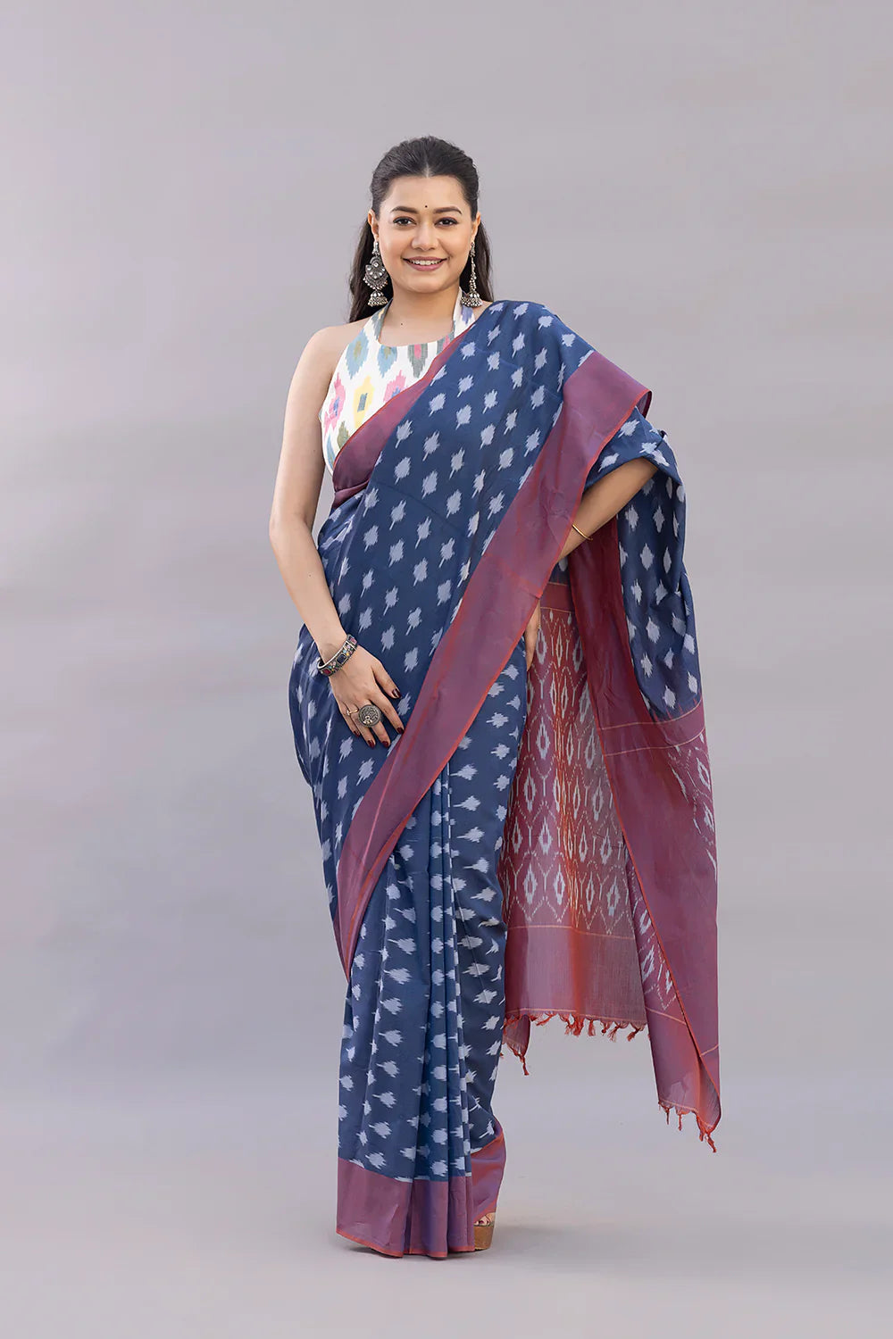 Beige Multicolor Ikat Blouse | SHOBITAM