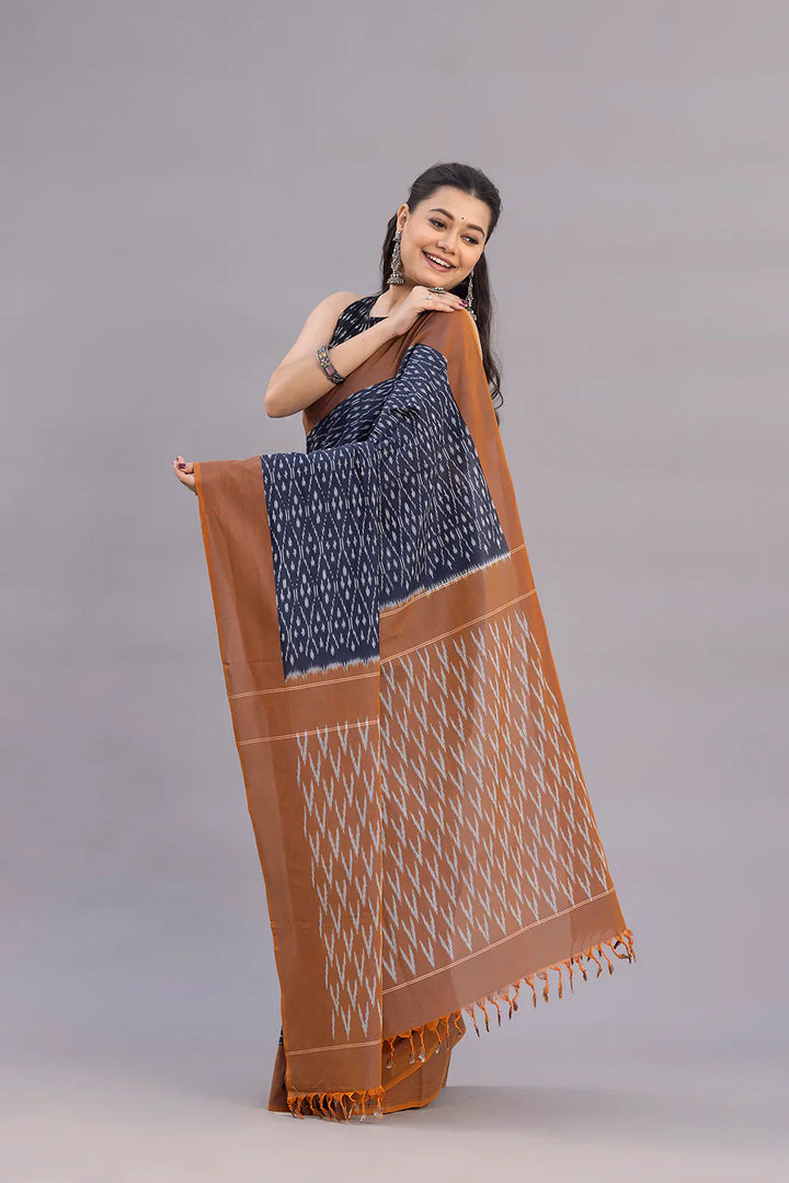 Handloom Grey Ikkat Cotton SIlk Saree | SHOBITAM