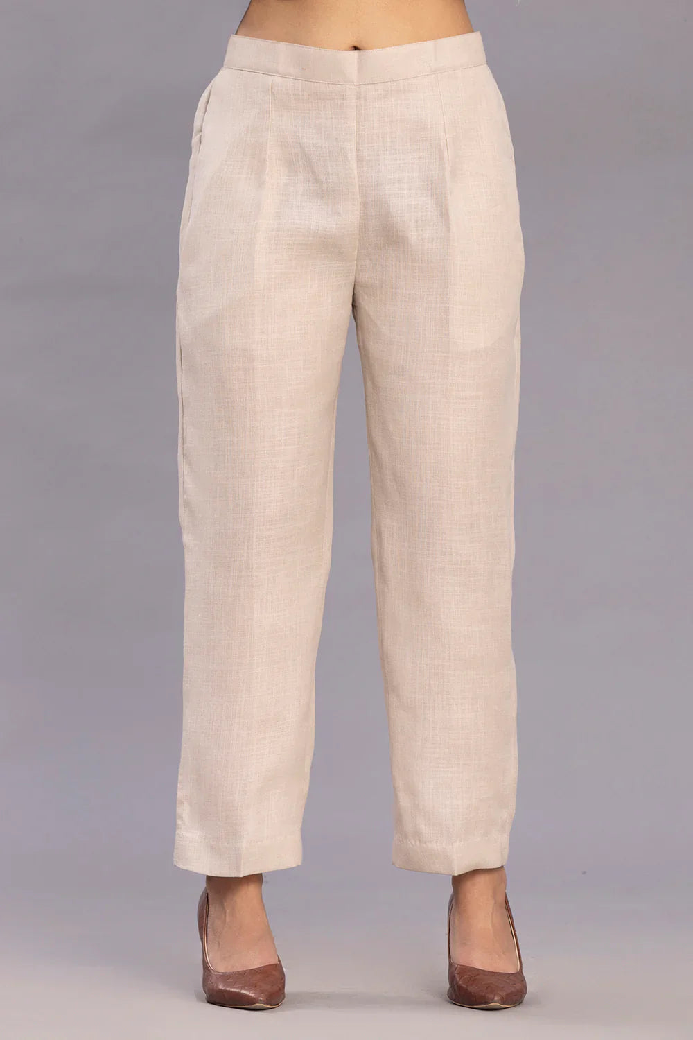 Beige Linen Emnbriodered Kurta Set With Dupatta | SHOBITAM