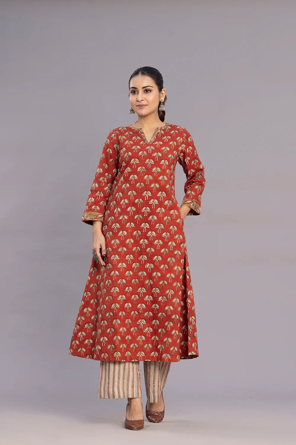 Maroon Hand Block Print Kurta Set With Dupatta | SHOBITAM