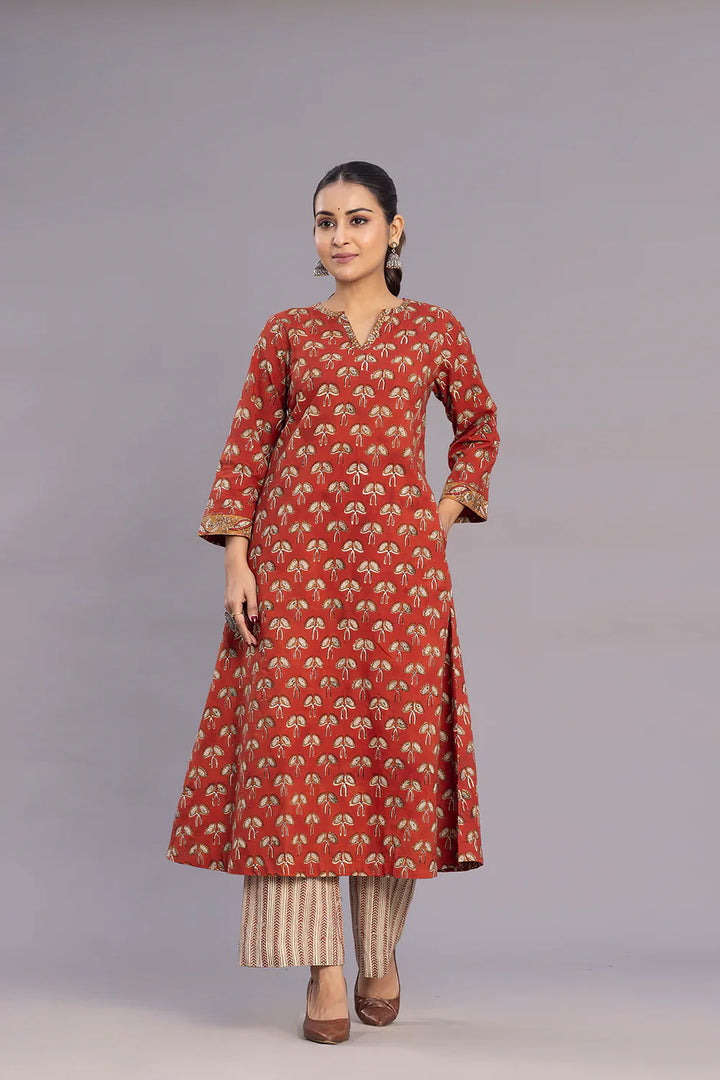 Maroon Hand Block Print Kurta Set With Dupatta | SHOBITAM