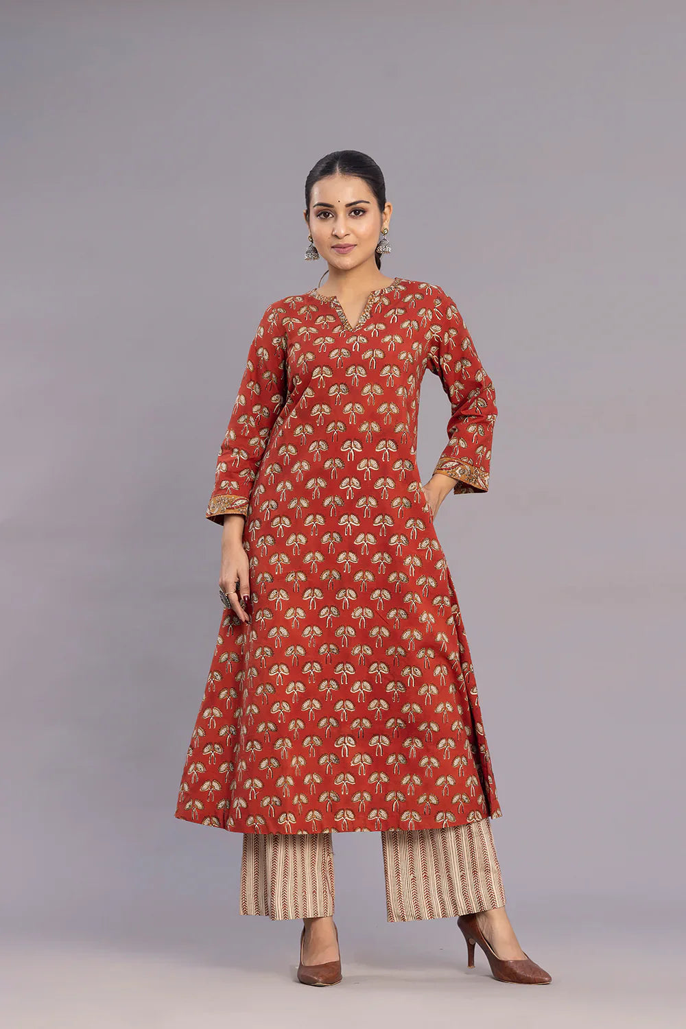 Maroon Hand Block Print Kurta Set With Dupatta | SHOBITAM
