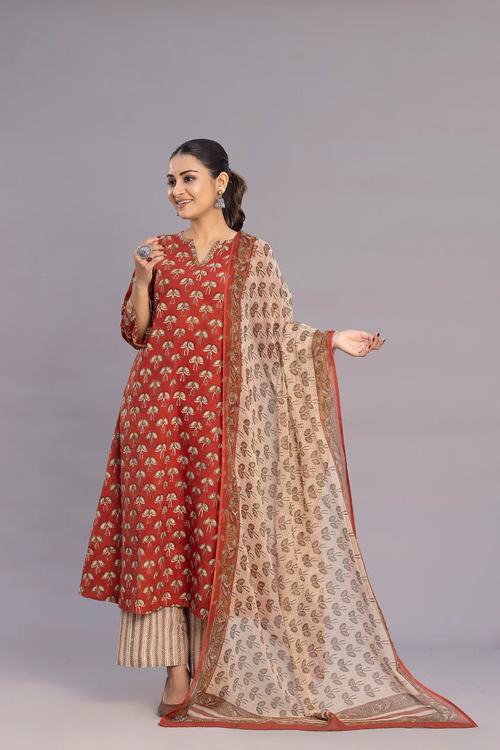 Maroon Hand Block Print Kurta Set With Dupatta | SHOBITAM