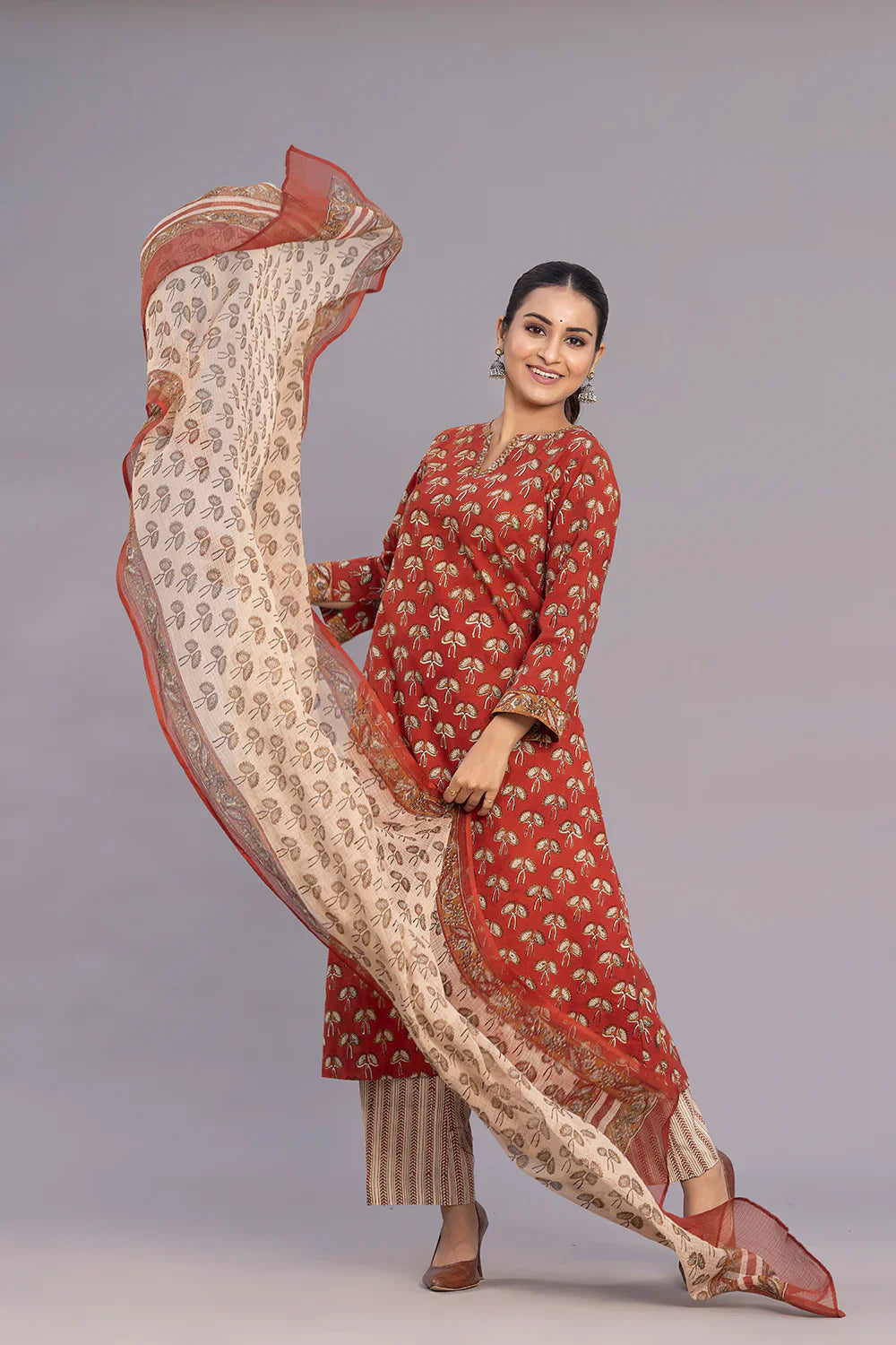 Maroon Hand Block Print Kurta Set With Dupatta | SHOBITAM