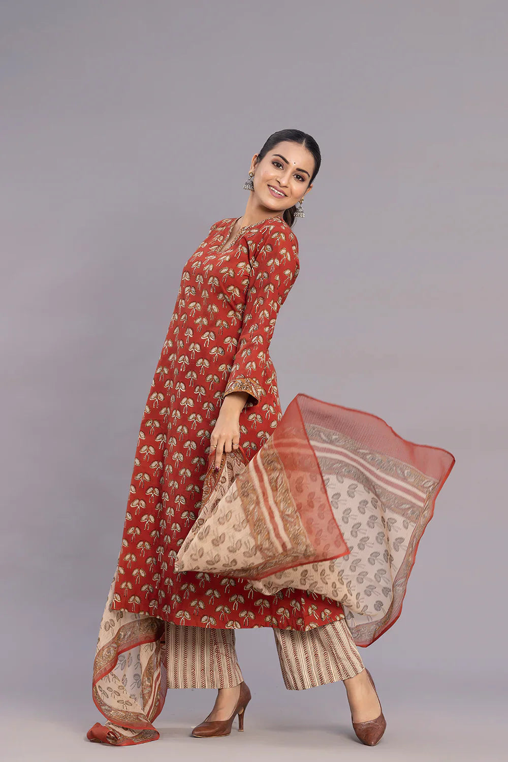 Maroon Hand Block Print Kurta Set With Dupatta | SHOBITAM