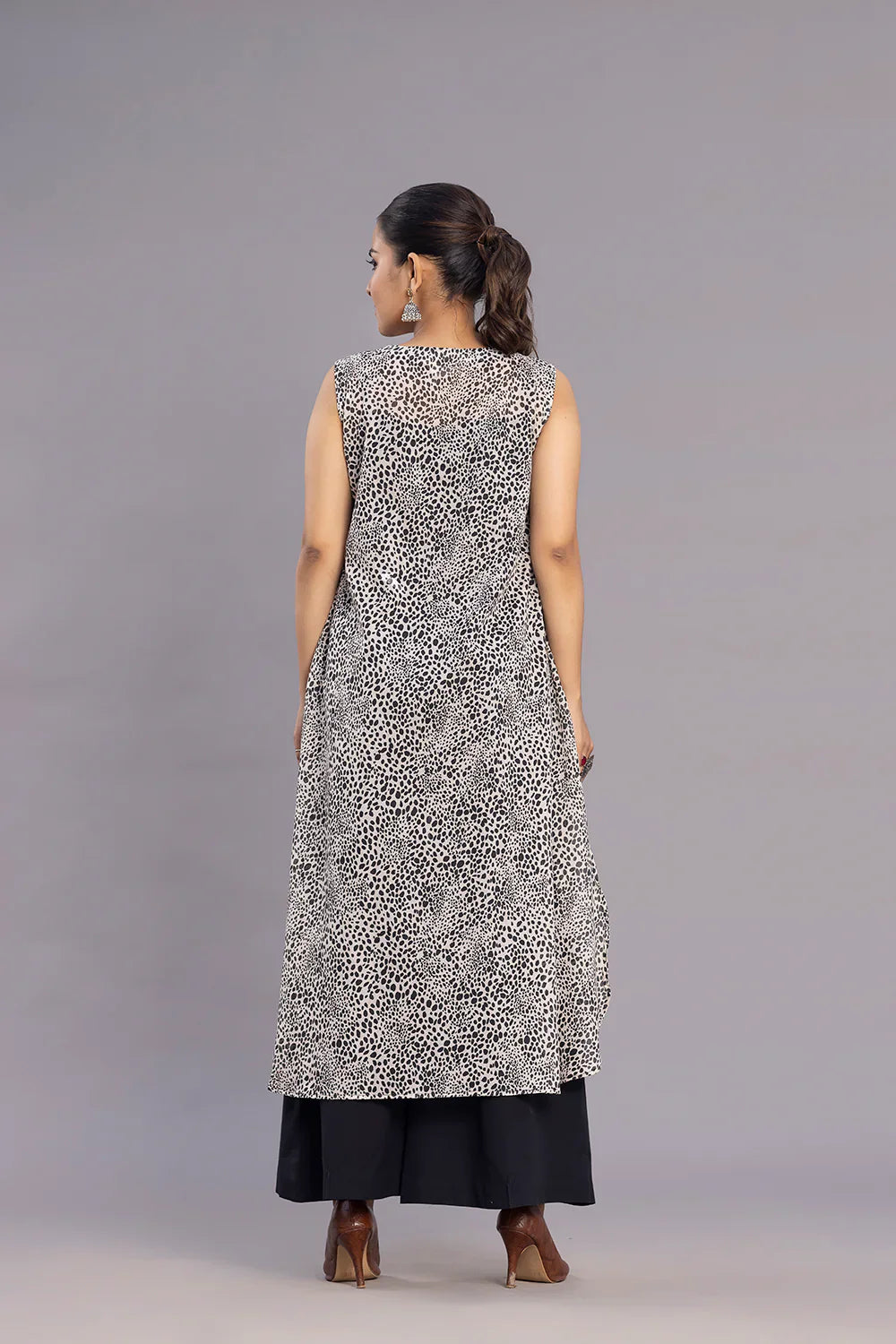 Grey and Black Abstract Print A-Line Co-ord set | SHOBITAM