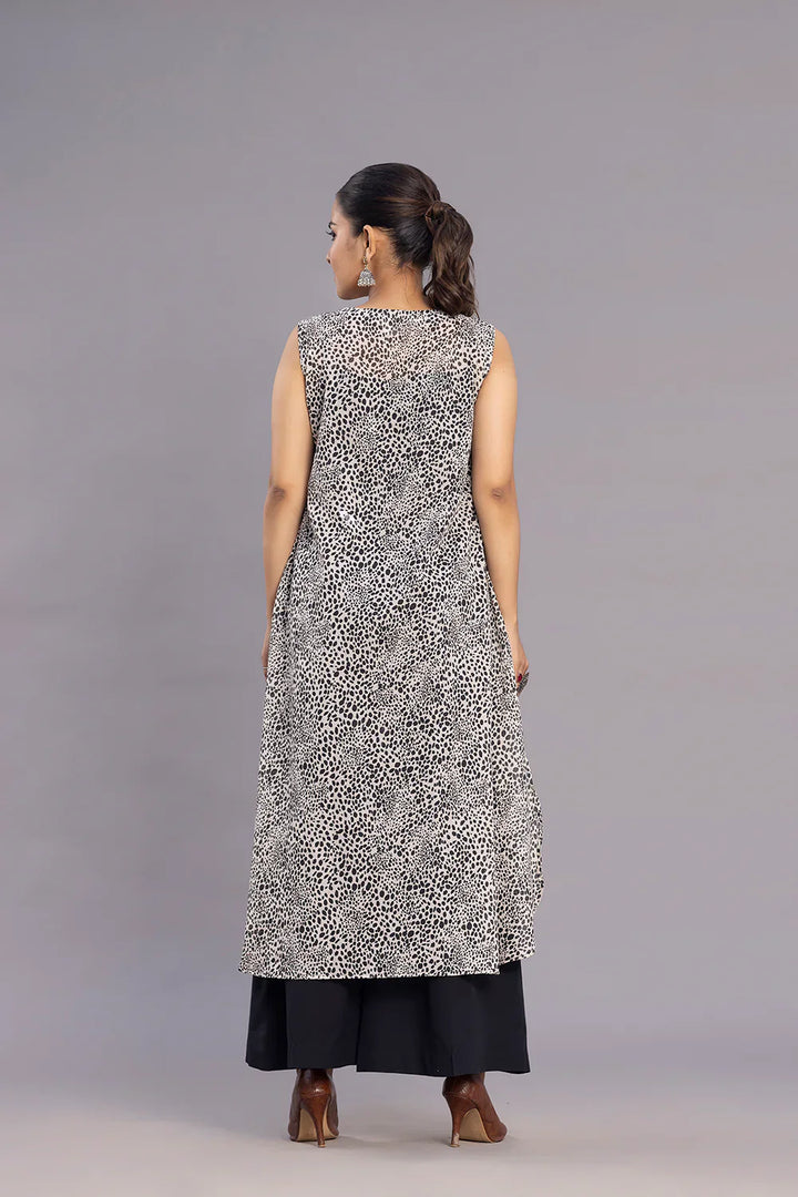 Grey and Black Abstract Print A-Line Co-ord set | SHOBITAM