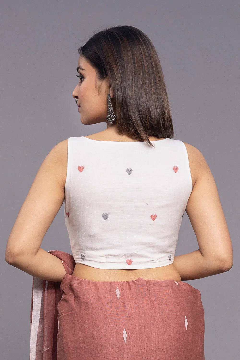 Heart Shape Jamdani Cotton Blouse | SHOBITAM