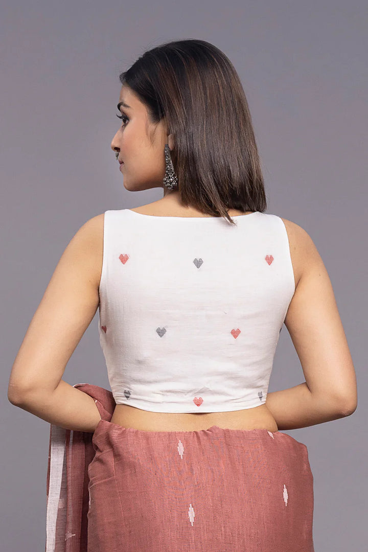 Heart Shape Jamdani Cotton Blouse | SHOBITAM