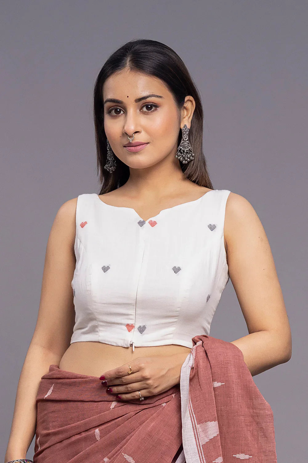Heart Shape Jamdani Cotton Blouse | SHOBITAM