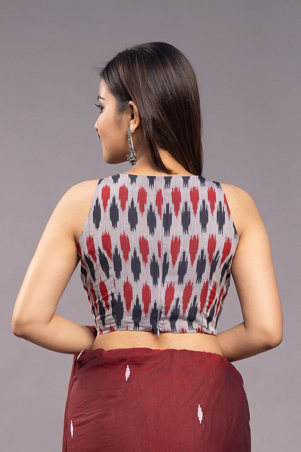 Red & Blue Pure Cotton Ikkat Blouse | SHOBITAM