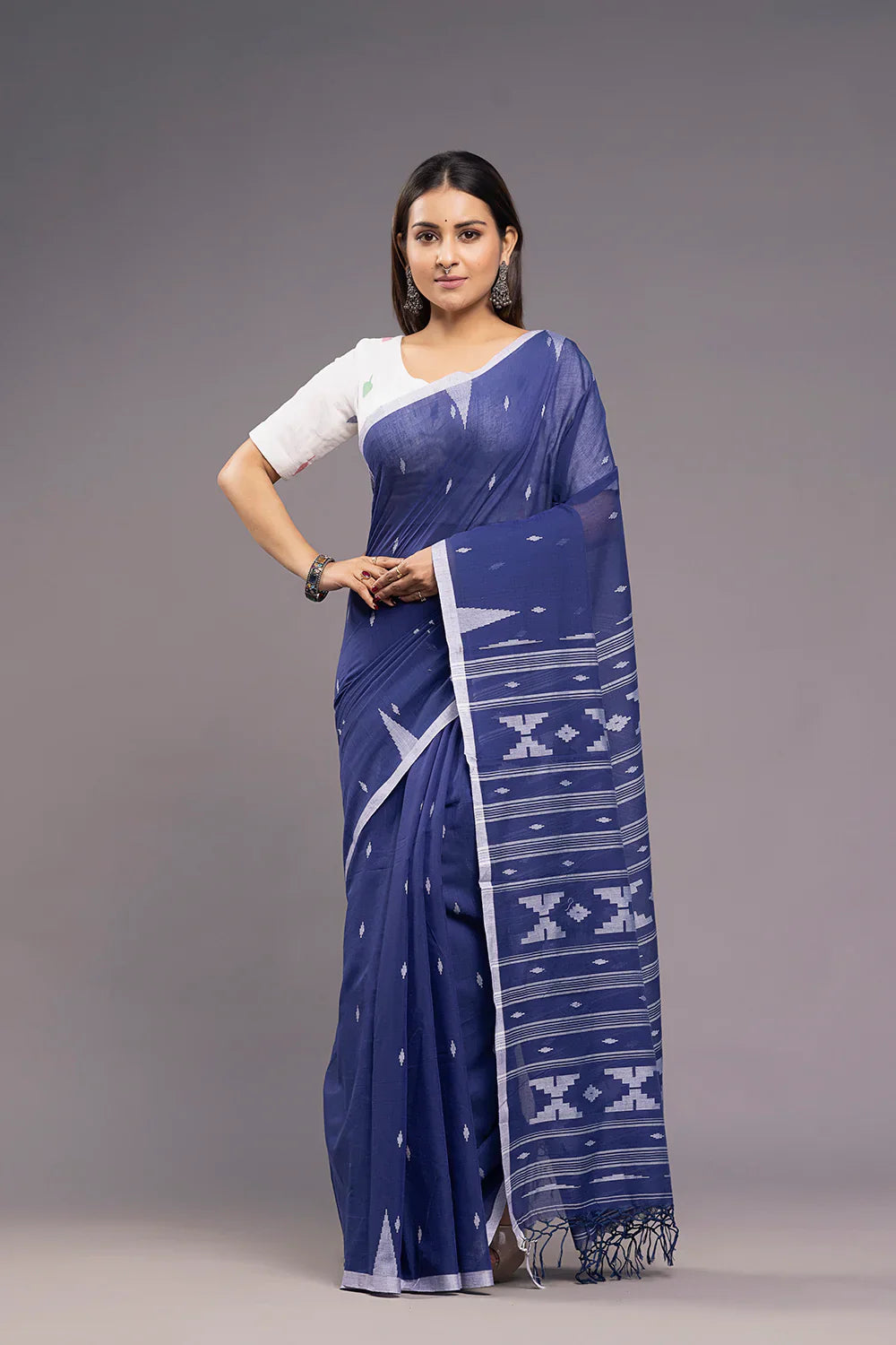 White Pallav Cotton Blouse | SHOBITAM