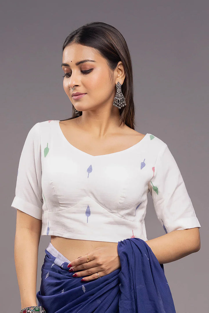 White Pallav Cotton Blouse | SHOBITAM