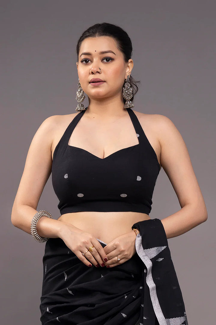 Black Bindu Jamdani Blouse | SHOBITAM