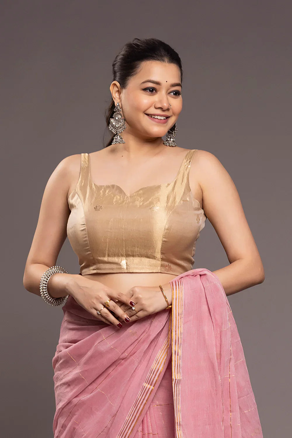 Golden Padma Pure Silk Banarasi Blouse | SHOBITAM