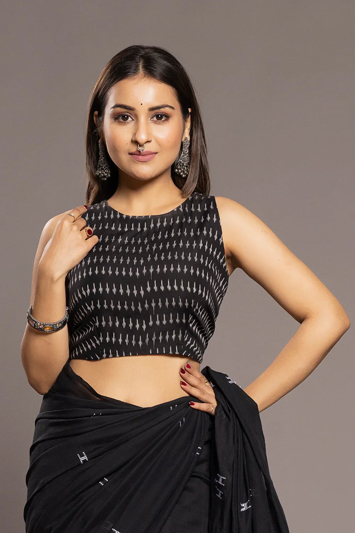 Noir Black Ikat Blouse | SHOBITAM