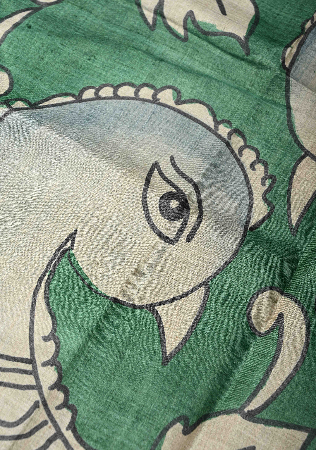 Green Tussar Silk saree with Kalamkari Digital Print and Green Pallu | SILK MARK CERTIFIED