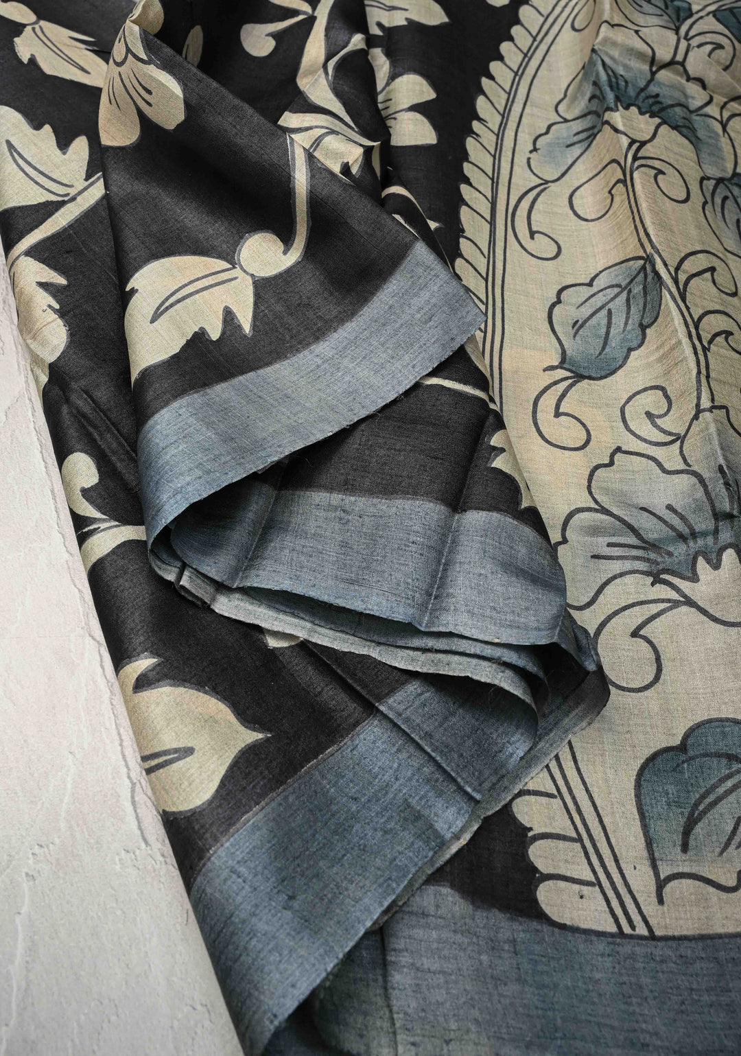 Green Tussar Silk saree with Kalamkari Digital Print and Green Pallu | SILK MARK CERTIFIED
