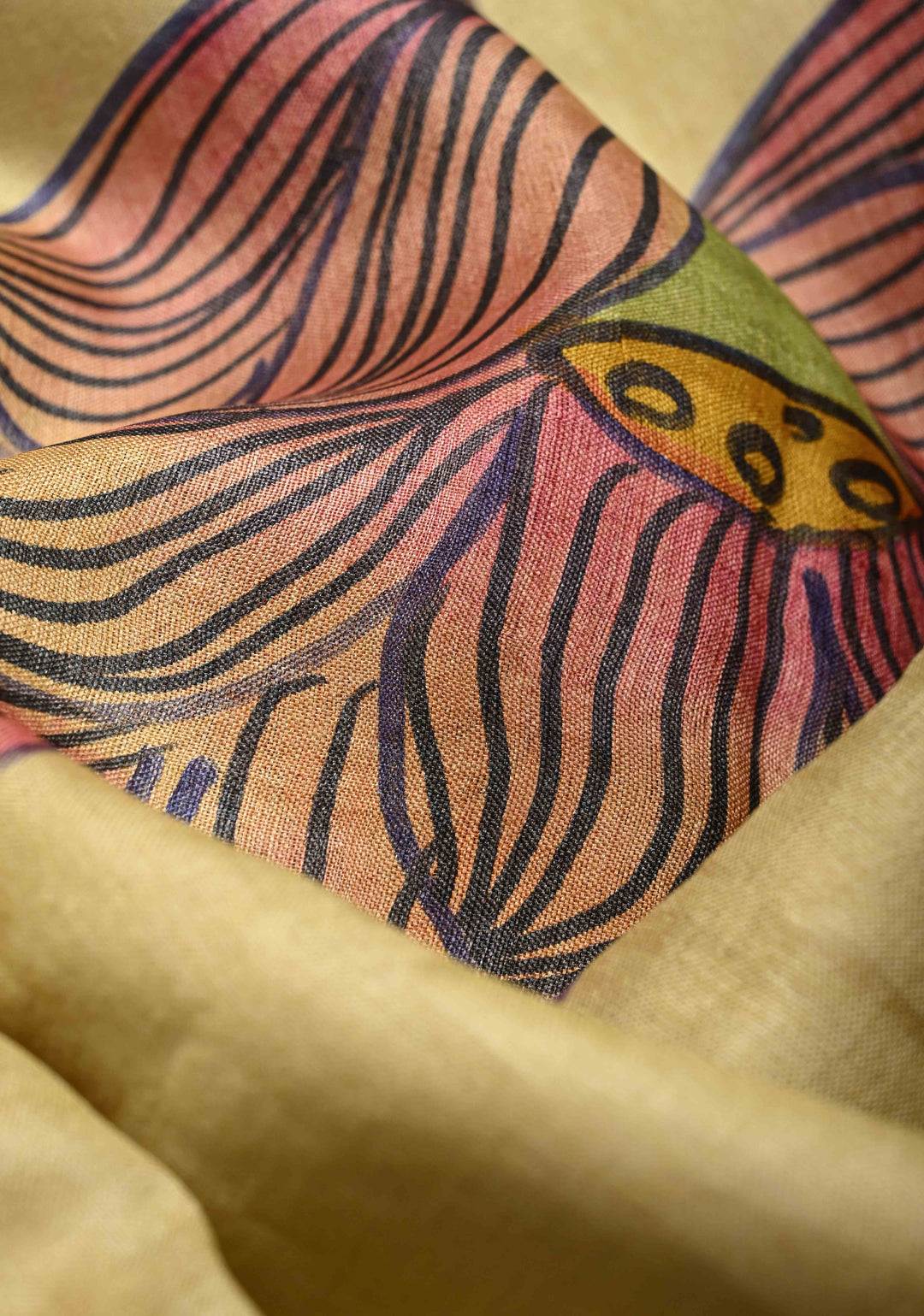 Yellowish Green  Tussar Silk saree with Kalamkari Handpainted | SILK MARK CERTIFIED