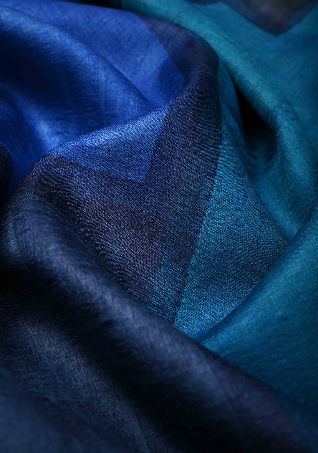 Contemporary Shades of Blue Tussar Silk saree with Digital Print | SILK MARK CERTIFIED
