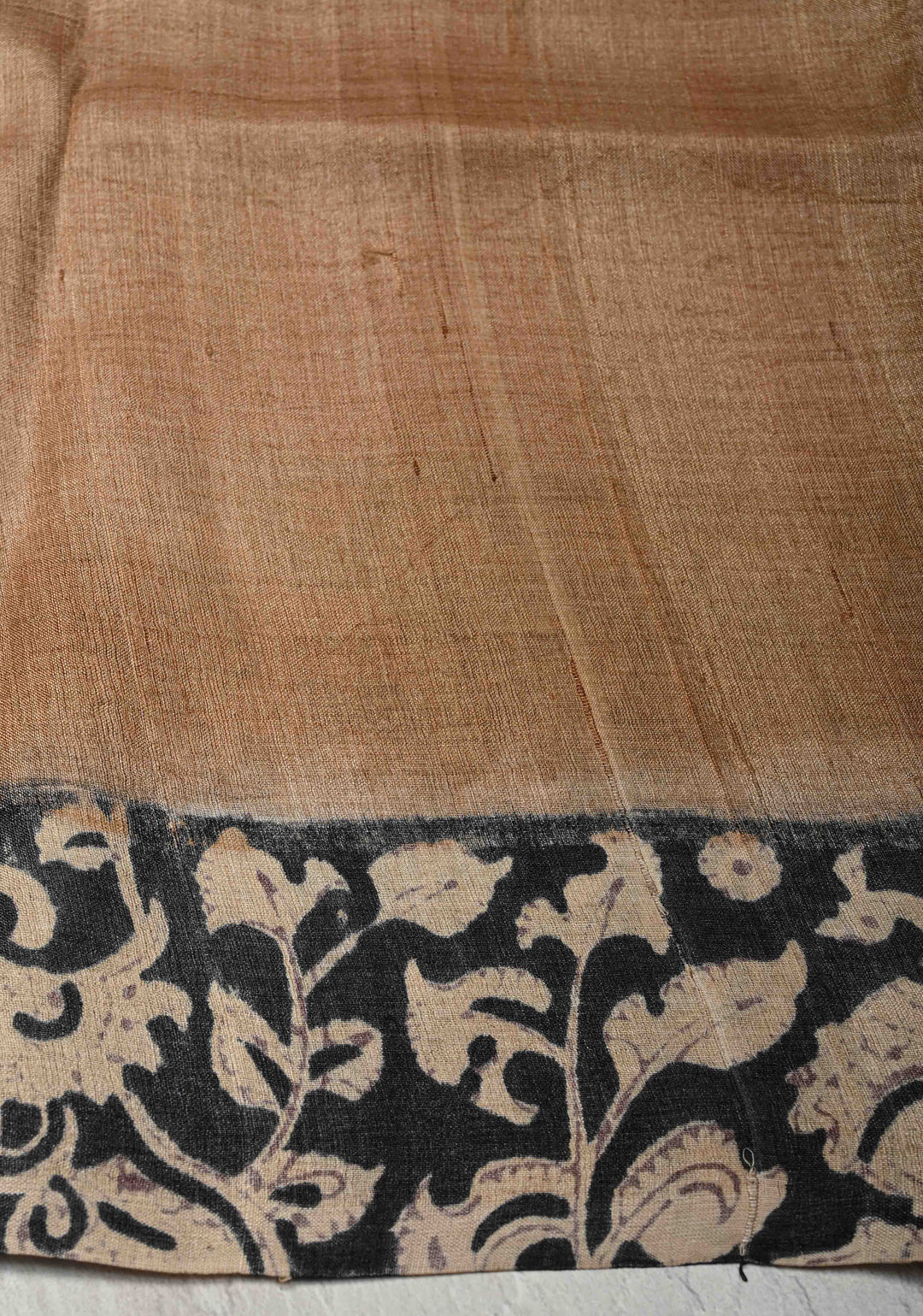 Dusty Rose Tussar Silk Saree with Kalamakari Handblock Print on Border and pallu | SILK MARK CERTIFIED