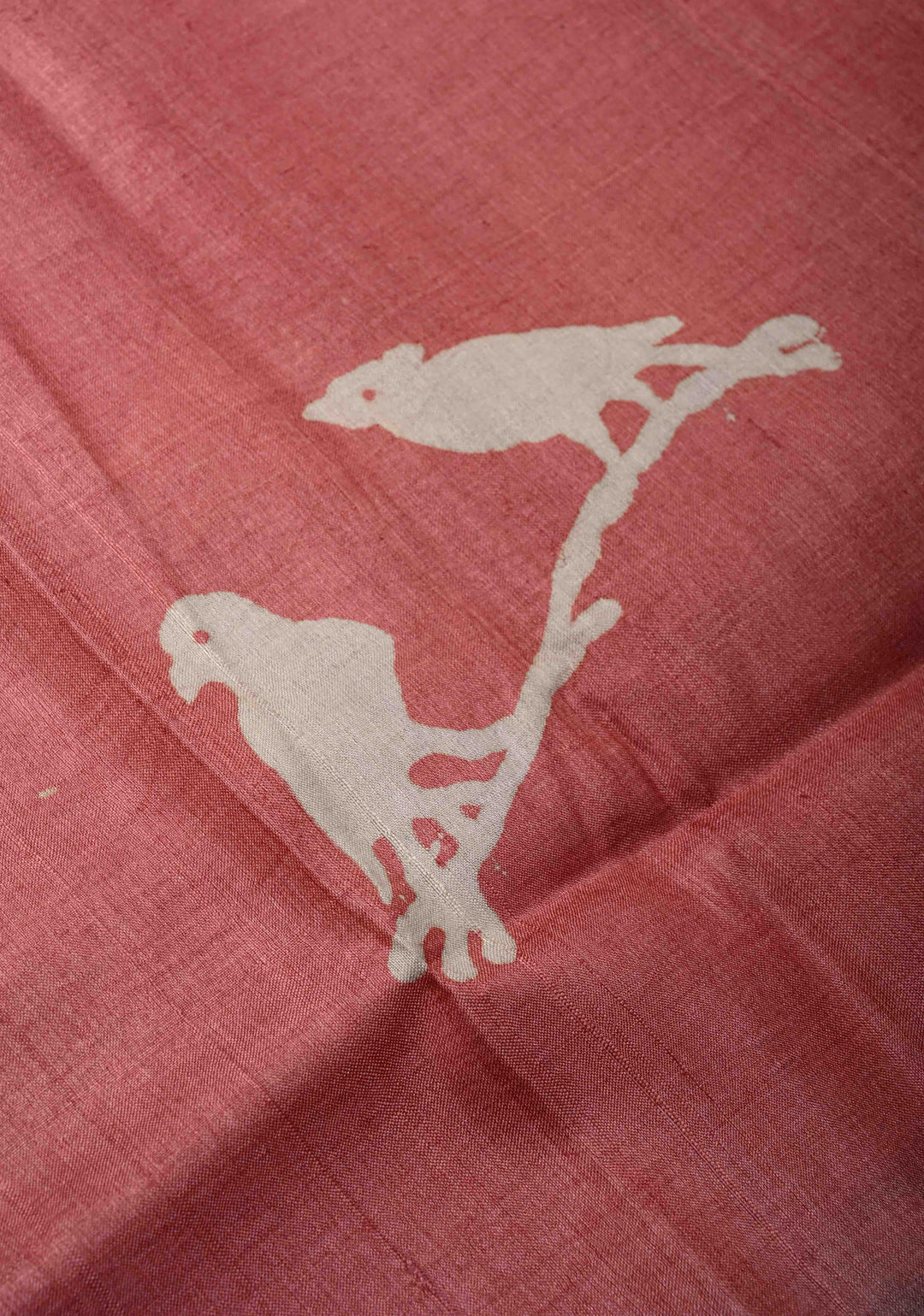 Dusty Rose Tussar Silk Saree with Kalamakari Handblock Print on Border and pallu | SILK MARK CERTIFIED