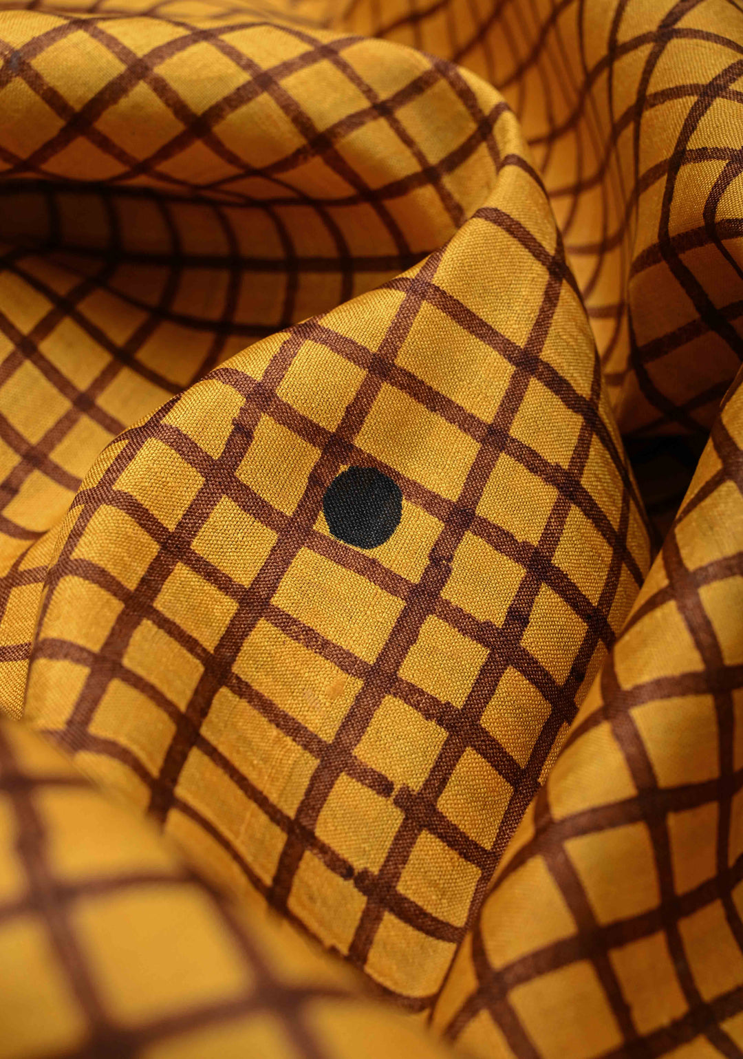 Mustard Yellow  Tussar Silk saree with Checks Pattern Print and Stripes Design Pallu | SILK MARK CERTIFIED