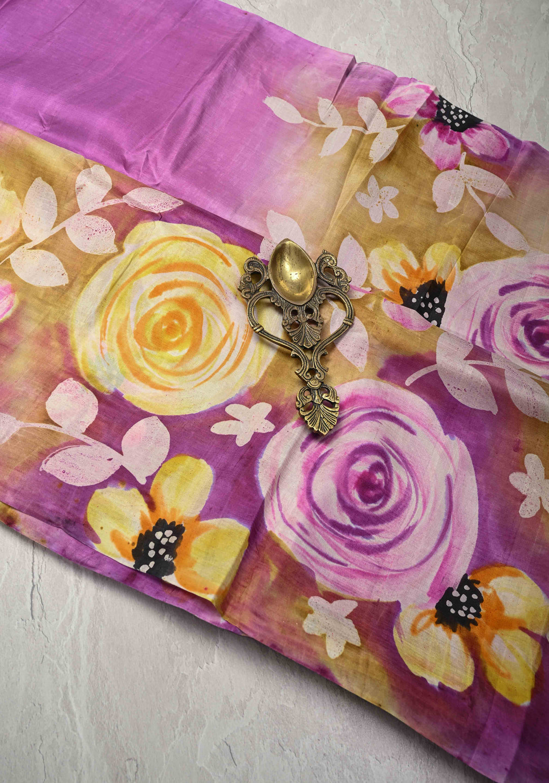 Lavender  Tussar Silk saree with Floral Digital Print | SILK MARK CERTIFIED